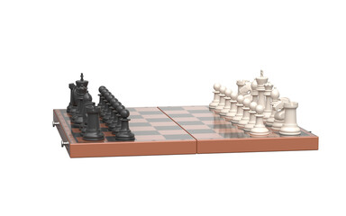Wooden chessboard with metal clasps and full piece setup in starting position. Classic arrangement symbolizes strategic readiness, symmetry, and timeless elegance of intellectual gameplay.