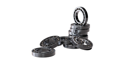 Scattered pile of metallic ball bearings with polished surfaces. Mechanical components emphasize friction reduction, load support, and precision in industrial motion systems.
