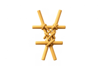 Yen currency symbol crafted from wood sticks and rope