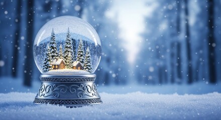 Enchanting snow globe with cozy winter village scene