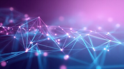 Abstract Network Connection with Glowing Nodes in Purple and Blue - Modern Technology Background
