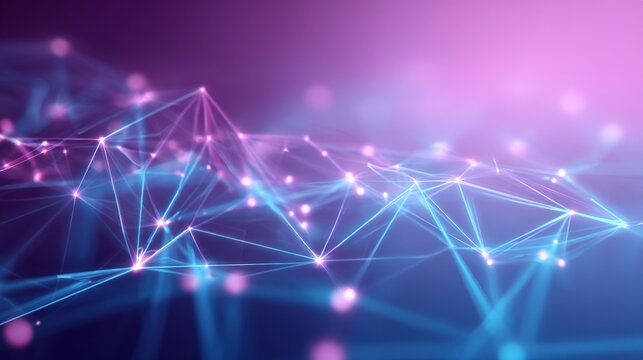 Abstract Network Connection with Glowing Nodes in Purple and Blue - Modern Technology Background