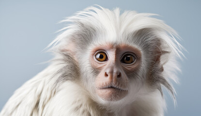 Curious White-Furred Tamarin Monkey Portrait