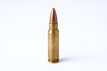 Ammunition Cartridge Isolated on White Background - Close-up View of a Bullet for Firearm
