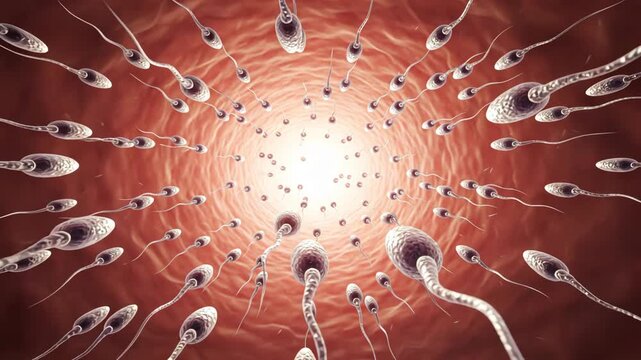 Sperm swimming through glowing red tunnel toward light showing fertility motion in reproductive health and sperm analysis