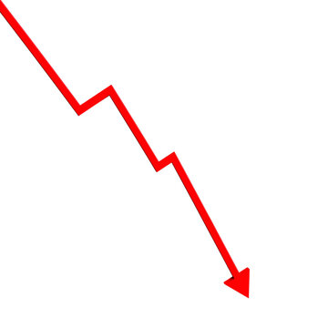 Red downward trend arrow isolated on transparent background