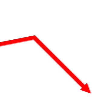 Red arrow showing downward trend isolated on transparent background