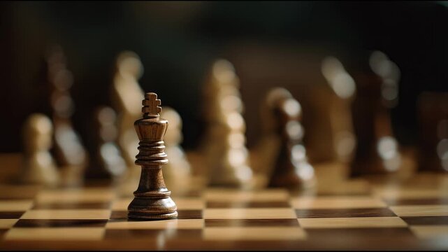 First chess move on indoor chessboard