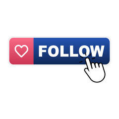 Follow button with hand and heart, click. Vector illustration