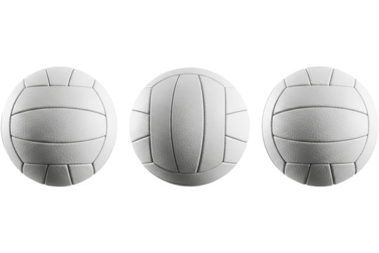 White Volleyballs Three Ball Isolated on Black Background Sport Equipment Team Games on transparent background