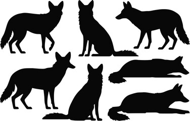 fox silhouette collection sitting standing running poses vector