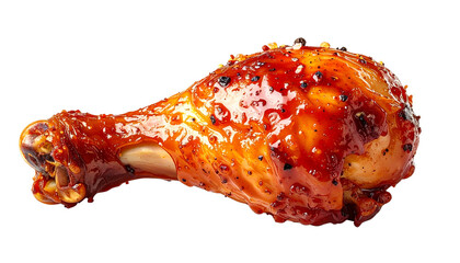 cJuicy chicken drumstick covered in rich, spicy sauce, perfectly cooked and appetizing, ideal for food photography, restaurant menus, or culinary content.