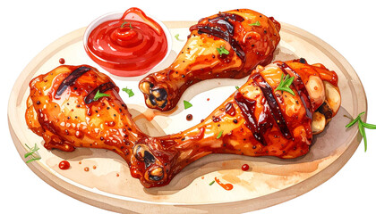 Juicy chicken drumstick covered in rich, spicy sauce, perfectly cooked and appetizing, ideal for food photography, restaurant menus, or culinary content.