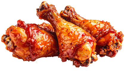 Juicy chicken drumstick covered in rich, spicy sauce, perfectly cooked and appetizing, ideal for food photography, restaurant menus, or culinary content.