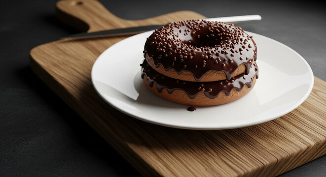 Indulge in stacked chocolate donuts with sprinkles, tempting treats for a sweet breakfast, dessert, or cafe menu, perfect for food bloggers and bakeries