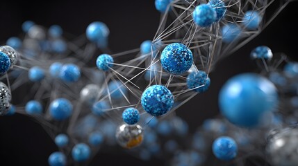 Abstrakte blaue Molekülstruktur mit vernetzten Partikeln
