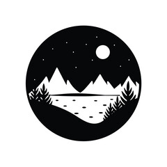 Silhouette of Lake Surrounded by Mountains and Trees at Night Landscape Scenery