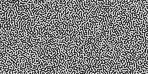 Turing reaction diffusion monochrome seamless pattern with chaotic motion .Linear design with biological shapes. Organic lines in memphis. abstract turing organic wallpaper background .	