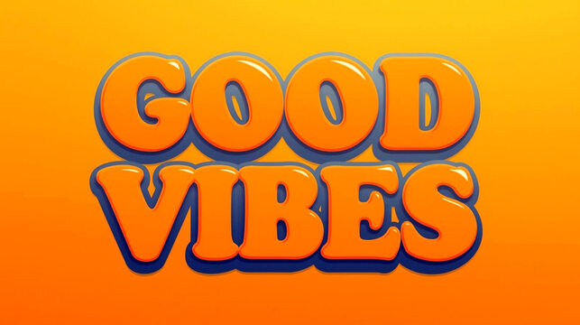 Retro 3d text effect spelling good vibes in orange color on yellow background