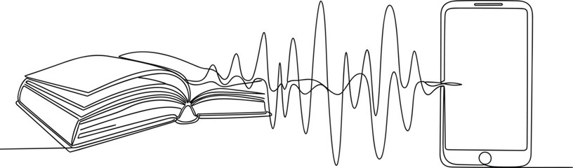 Modern Linear Audiobook Streaming Symbol in One Line.