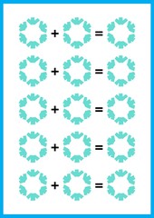 A mathematical worksheet with snowflakes, an empty template, enter numbers and solve an equation, For school and preschool age children, 