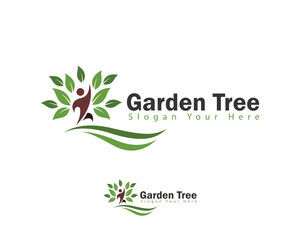 garden tree logo creative design concept people nature leaf innovation