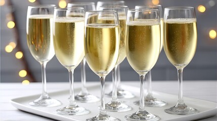 Sparkling drinks in elegant glasses ready for celebration at a festive gathering during evening hours