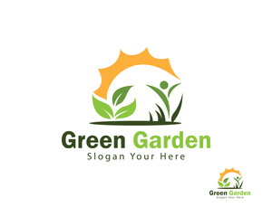 garden tree logo creative design concept people nature leaf innovation