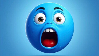 Blue emoji face with wide eyes, open mouth, and raised eyebrows expressing shock on gradient background.