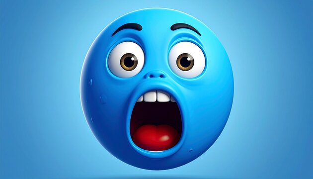 Blue emoji face with wide eyes, open mouth, and raised eyebrows expressing shock on gradient background. - Powered by Adobe