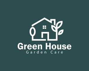 green house logo creative design concept nature line art building