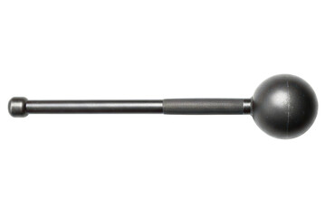 Black heavy steel mace with knurled handle for strength training isolated on a transparent background
