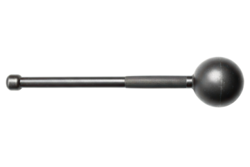Black heavy steel mace with knurled handle for strength training isolated on a transparent background
