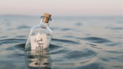 Obraz premium Message in a Bottle - Thank You 2023 Floating on the Ocean.