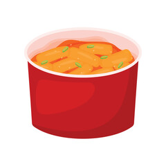 Tteokbokki Korean spicy rice cakes in a paper bowl vector illustration