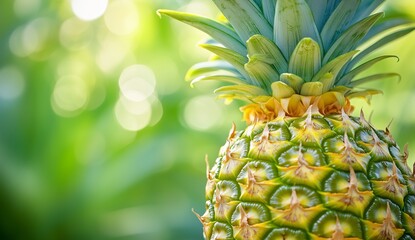 Fresh Pineapple With Green Background in Bright Natural Light