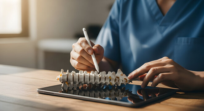 Healthcare Professional Anatomical Study Lumbar Spine Model: Spine Health Medical Analysis Research Treatment Education and Healthcare for Patients in Clinic