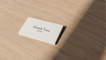 Minimalist Thank You Card on Wooden Surface.