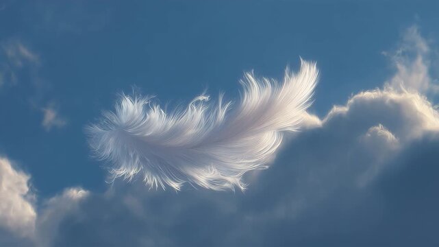 青空に浮かぶ羽根の形の雲