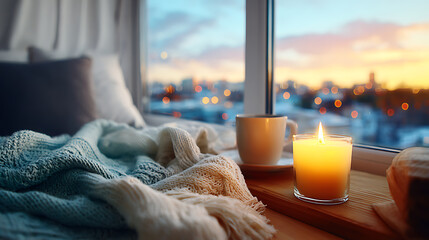Self-care rituals for well-being cozy indoor evening with candlelight relaxation and comfort