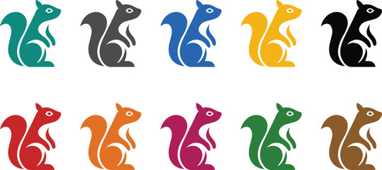 Colorful squirrel icons in standing pose, Rodent icon collection bright colors
