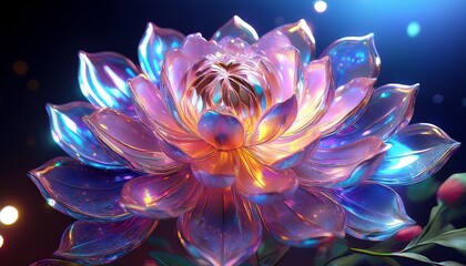 close up 3d colorful peony crystal flower beautiful glitter iridescent light wallpaper background
