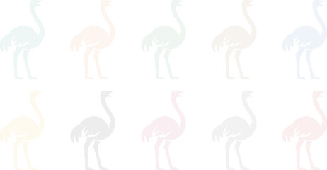 Colorful pixelated ostrich silhouettes, Retro style ostrich bird pixel art set