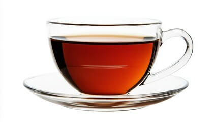Hot Cup of Tea on a Clear Saucer Placed Against a White Background