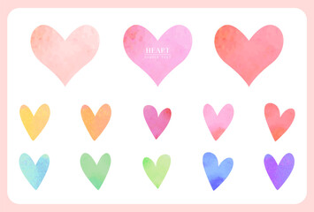 カラフルな水彩風ハートのイラスト素材セット / vector eps