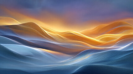 Fototapeta premium Abstract and surreal artistic rendering of undulating, layered contours, painted in vibrant shades of gold and blue, evoking a sense of ethereal serenity.