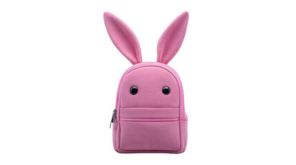 Fototapeta premium Pink backpack with cute bunny ears and playful face, designed for children, features soft fabric, front pocket, and zipper closure, perfect for school or travel, adds cheerful style