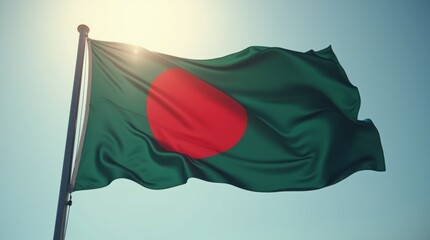 Bangladesh flag waving gently in bright sunlight against a backdrop of fabric 
