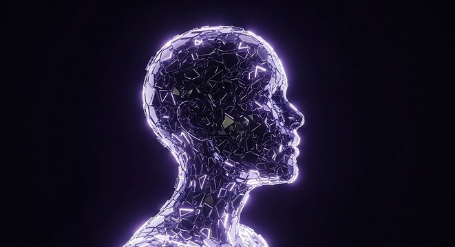 Digital Consciousness: Abstract Human Form in Neon Light