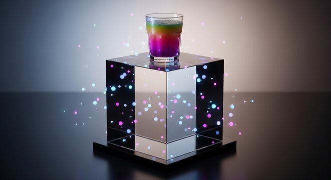 Layered Rainbow Cocktail on Modern Geometric Stand